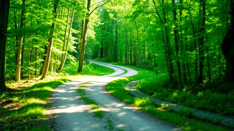 A photorealistic image of a winding path through a lush, vibrant forest, with several clear, well-maintained forks in the road ahead, symbolizing choices and adaptation. Sunlight filters through the trees, highlighting the various paths. Cinematic lighting, sharp focus on the paths, depth of field blurring the forest in the background, 8K hyper-detailed, shot on a high-end DSLR, professional photography.