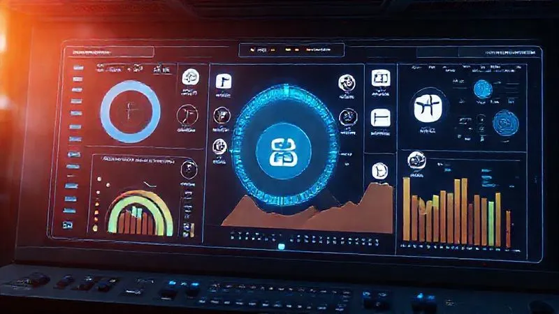A photorealistic image of a digital dashboard displaying various interconnected software icons, symbolizing an integrated tech stack for remote team management. Clean UI, futuristic design elements, cinematic lighting. 8K hyper-detailed, professional photography, sharp focus.