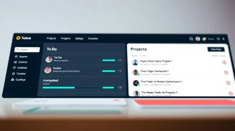 A clean, minimalist dashboard of a project management tool (like Asana or Trello), showing multiple projects with tasks clearly labeled as 'To Do', 'In Progress', and 'Completed'. Progress bars are visible, and small avatar icons represent team members. The interface is intuitive and organized, conveying efficiency and clarity. Cinematic lighting, sharp focus on the dashboard, depth of field blurring a subtle background. 8K hyper-detailed, professional photography, shot on a high-end DSLR.