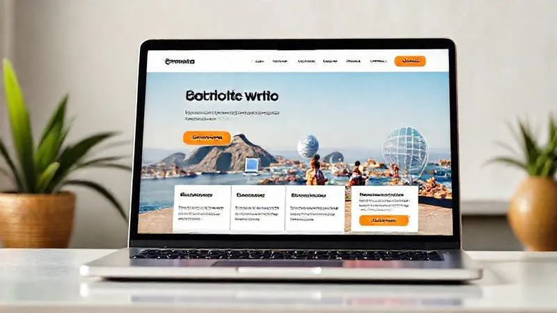 A photorealistic image of a sleek, modern landing page design for a digital nomad service, displayed on a high-resolution laptop screen. The page features clear, concise value propositions, compelling imagery of diverse digital nomads working from beautiful locations, strong call-to-action buttons, and easily scannable sections. The design emphasizes speed, clarity, and trust, with a focus on mobile responsiveness. Cinematic lighting, sharp focus on the screen, depth of field blurring the background, 8K hyper-detailed.