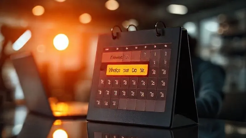 A photorealistic image of a digital calendar with a highlighted 'follow-up' reminder, superimposed over a blurred background of a professional working remotely. The scene conveys organization and persistence, with cinematic lighting, sharp focus on the calendar, depth of field blurring the background, 8K hyper-detailed, shot on a high-end DSLR.