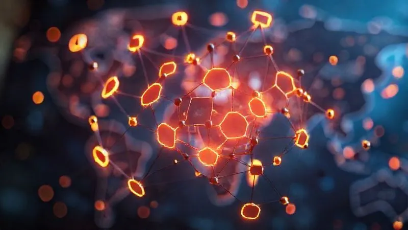 A photorealistic image of a vibrant, interconnected network of small, glowing hexagonal learning modules, each floating independently but forming a larger structure. The modules represent flexible e-learning content, with soft, cinematic lighting and sharp focus on the intricate connections, set against a blurred background of a global map. 8K hyper-detailed, professional photography, depth of field.