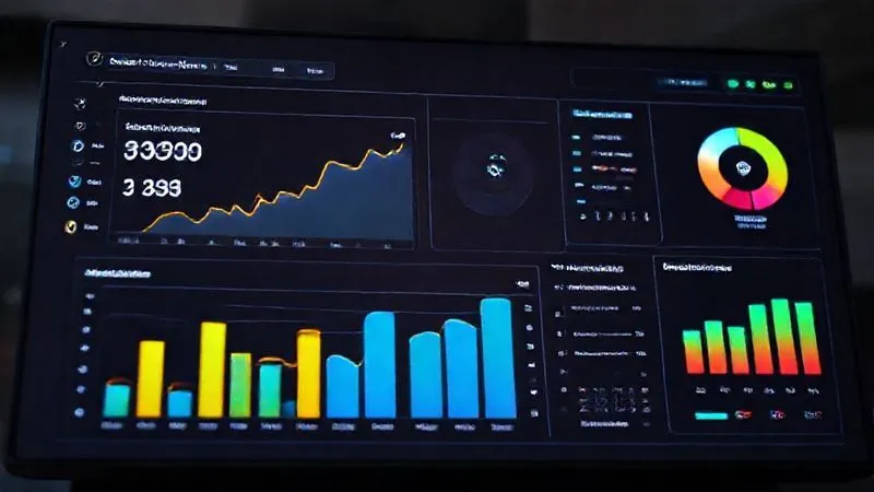 A photorealistic image of a sleek, modern dashboard displaying various e-learning analytics: engagement rates, module completion, community activity, and NPS scores. The data is presented with vibrant, easy-to-read graphs and charts, reflecting growth and positive trends. Cinematic lighting, 8K, sharp focus on the data points, depth of field, professional photography.