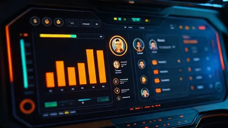 A photorealistic image of a sleek, futuristic digital dashboard displaying gamified learning elements: progress bars, achievement badges glowing, a leaderboard with avatars, and a quest log. Cinematic lighting, sharp focus, depth of field, 8K hyper-detailed. Shot on a high-end DSLR.