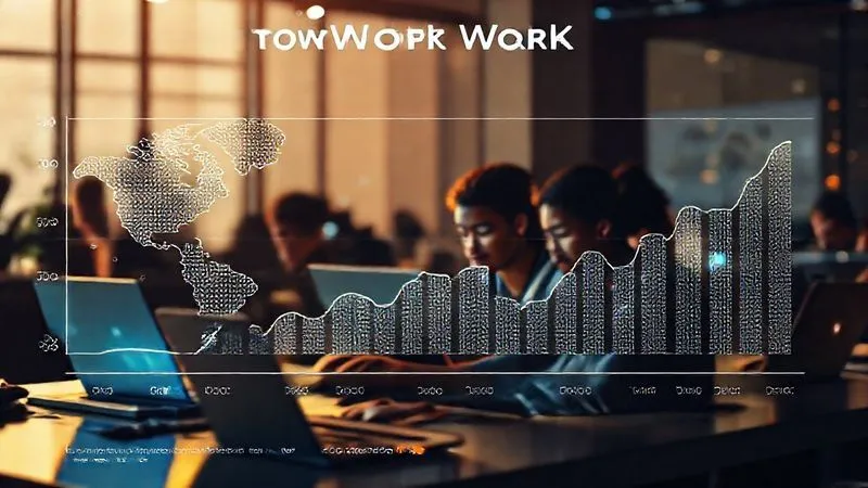 A photorealistic infographic displaying global remote work market trends, with rising graphs for AI, Data Science, and Cybersecurity skills. The background shows a diverse group of professionals collaborating remotely on laptops, with a subtle glow representing digital connectivity. Cinematic lighting, 8K hyper-detailed.
