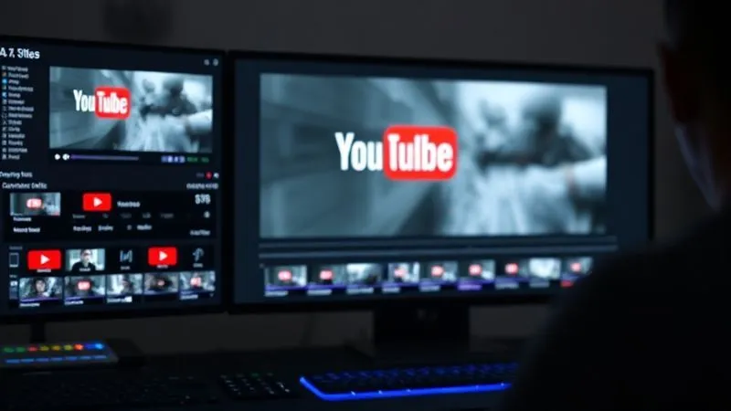 A photorealistic image of a video editor's screen showing multiple versions of a YouTube ad creative being A/B tested, with performance metrics like CTR and conversion rate displayed. Cinematic lighting, sharp focus on the screen, depth of field, 8K hyper-detailed, professional photography.