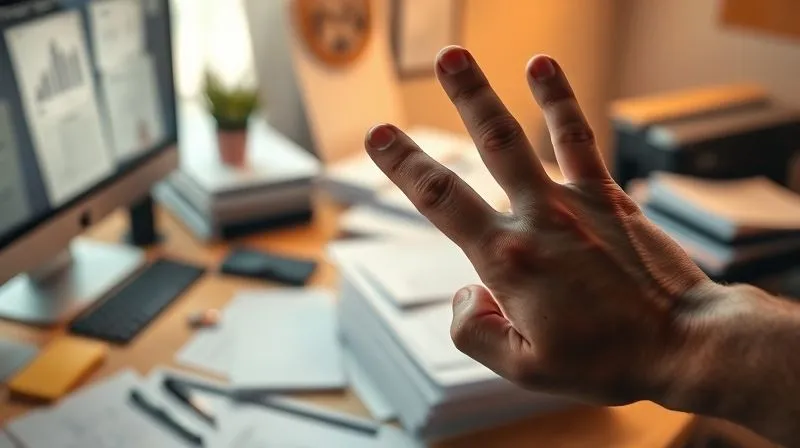 A photorealistic image of a highly organized digital nomad's desk, with a clear distinction between tasks that are "Important & Urgent" (highlighted, in focus) and others blurred in the background. A hand is making a decisive "no" gesture towards a pile of less important papers. Cinematic lighting, sharp focus on the prioritized items, depth of field. 8K hyper-detailed, shot on a high-end DSLR, conveying clarity and decisiveness.