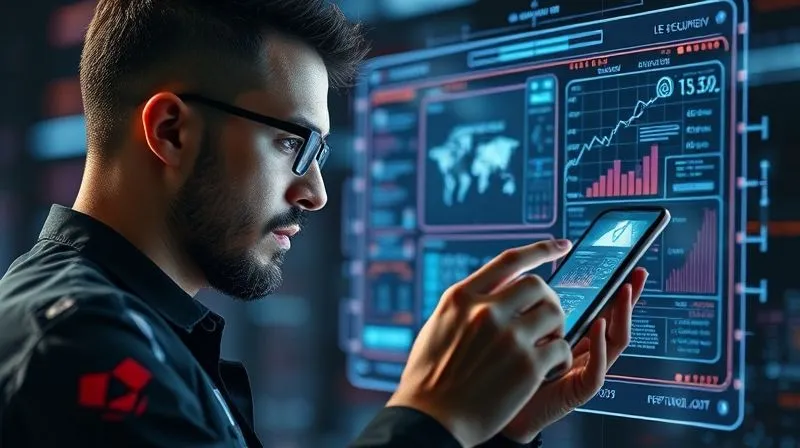 A photorealistic image of a digital nomad intently reading a holographic screen displaying complex cybersecurity data and threat intelligence, surrounded by a subtle aura of focused learning and adaptation. Cinematic lighting, sharp focus on the nomad and the screen, depth of field blurring the background, 8K hyper-detailed, professional photography, conveying continuous learning and vigilance.