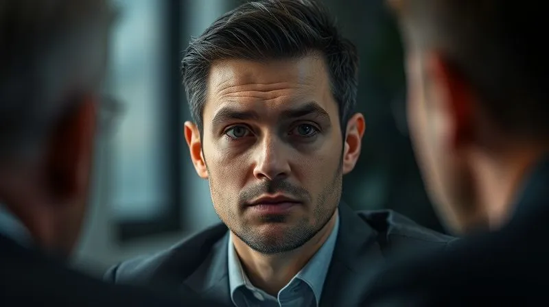 A photorealistic image of a person maintaining strong eye contact and an open, confident posture during a professional interview, conveying sincerity and self-assurance. Cinematic lighting, sharp focus on the person, depth of field subtly blurring the background, 8K hyper-detailed, shot on a high-end DSLR.