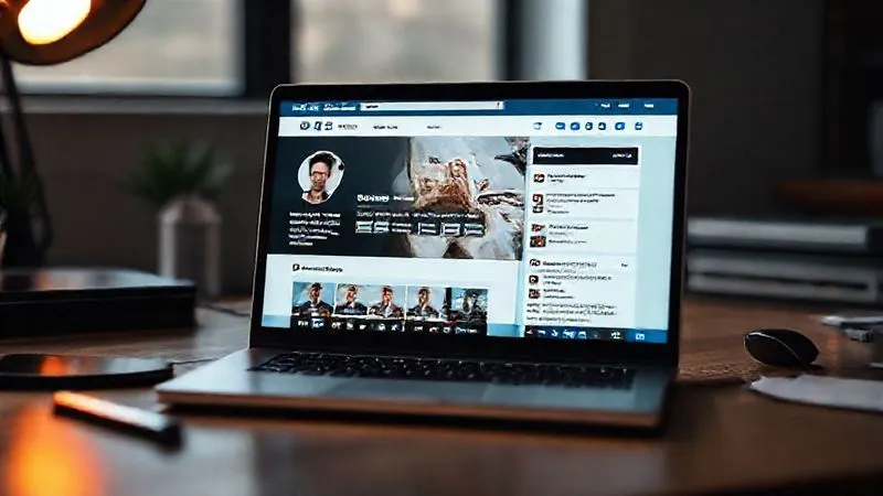 A laptop screen displaying a professional LinkedIn profile optimized for a specialized digital nomad. The profile shows a clear, results-oriented headline, relevant certifications, and engaging content posts. Cinematic lighting, sharp focus on the screen, depth of field blurring a professional desk setup, 8K hyper-detailed.