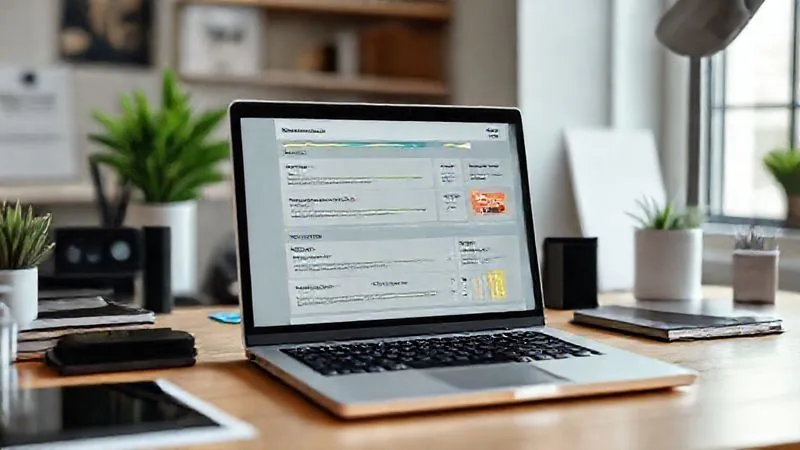 A photorealistic image of a highly organized digital workspace on a laptop screen, showing a modular e-learning curriculum interface with clearly defined sections and progress bars, surrounded by a minimalist, professional desk setup. Cinematic lighting, sharp focus, 8K, depth of field. Shot on a high-end DSLR.