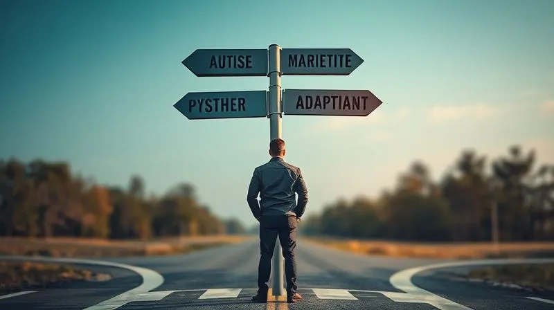 A photorealistic image of a person standing at a crossroads, looking at multiple clear signs pointing in different directions, symbolizing strategic decision-making and adaptability in business. Cinematic lighting, sharp focus on the person and signs, depth of field blurring the background, 8K hyper-detailed, professional photography.