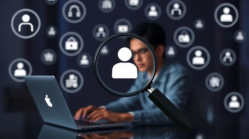 A photorealistic image of a person at a laptop, surrounded by floating icons representing various job platforms and skill sets, with a magnifying glass over a specific 'nomadic' job icon. Cinematic lighting, sharp focus, 8K hyper-detailed.