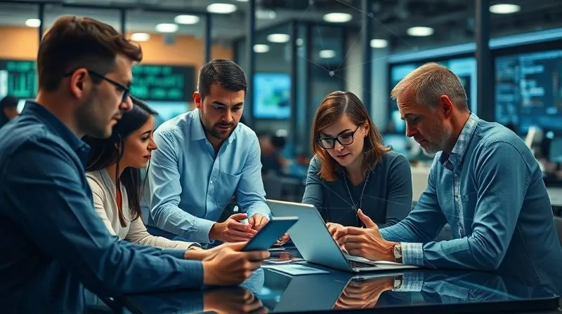 A photorealistic image of a diverse group of professionals collaborating virtually on a complex project, using various digital tools, with a dynamic, interconnected network overlay. Cinematic lighting, sharp focus, 8K hyper-detailed.
