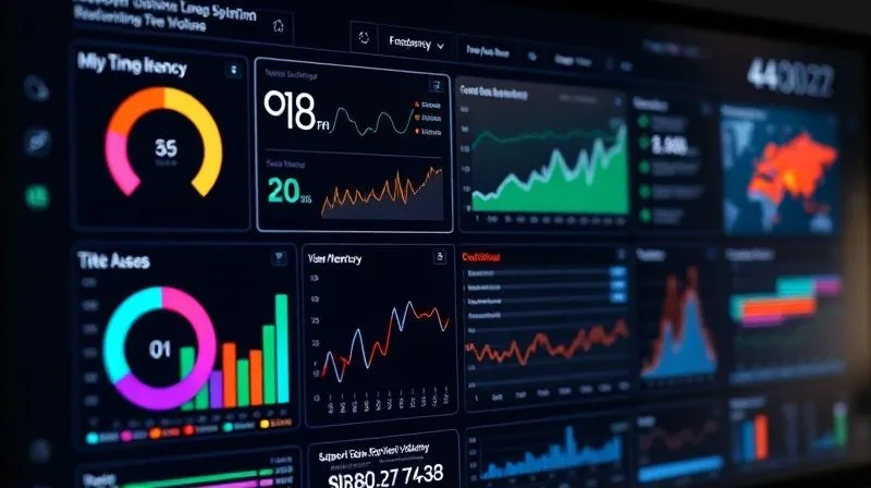 A photorealistic image of a complex digital dashboard displaying various metrics like uptime, latency, user engagement, and support ticket volume for an online workshop platform. The dashboard is clean, modern, with vibrant data visualizations and a subtle background of global connectivity lines. Cinematic lighting, sharp focus, depth of field, 8K hyper-detailed, shot on a high-end DSLR.