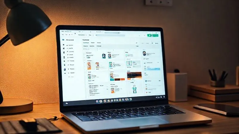 A photorealistic image of a digital nomad's desk setup, showcasing a laptop with various project management tools open (Asana, Trello, Slack), neatly organized with a clean, minimalist aesthetic. Cinematic lighting highlighting the screen and keyboard, sharp focus, 8K, professional photography, shot on a high-end DSLR.