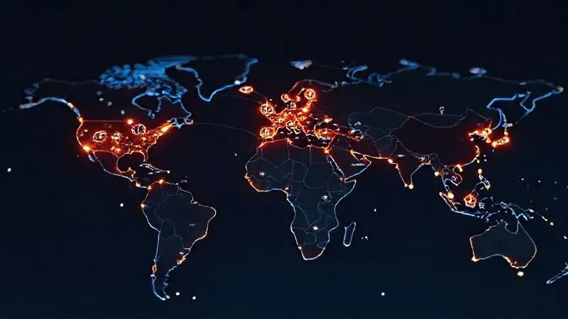 A photorealistic image of a world map with glowing lines connecting different cities, representing remote teams collaborating across time zones. Overlayed are subtle digital clock icons showing various times. The image should convey a sense of global connectivity and efficiency, with a professional, clean aesthetic. Cinematic lighting, 8K hyper-detailed, depth of field, shot on a high-end DSLR.