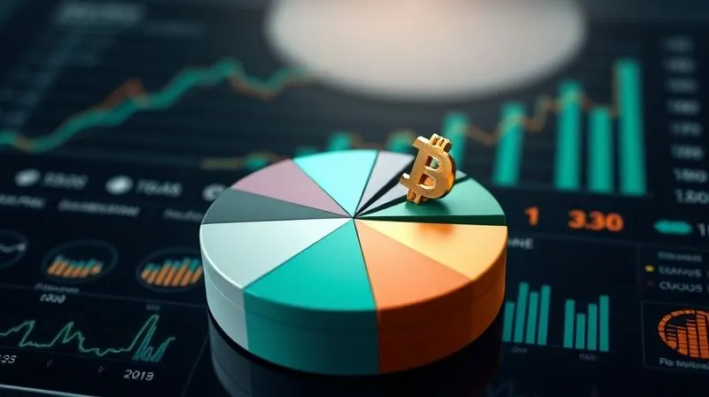 A photorealistic image of a pie chart showing a diversified investment portfolio, with a small but growing slice representing cryptocurrency, set against a backdrop of a modern, minimalist financial dashboard. Professional photography, 8K, cinematic lighting, sharp focus, depth of field.