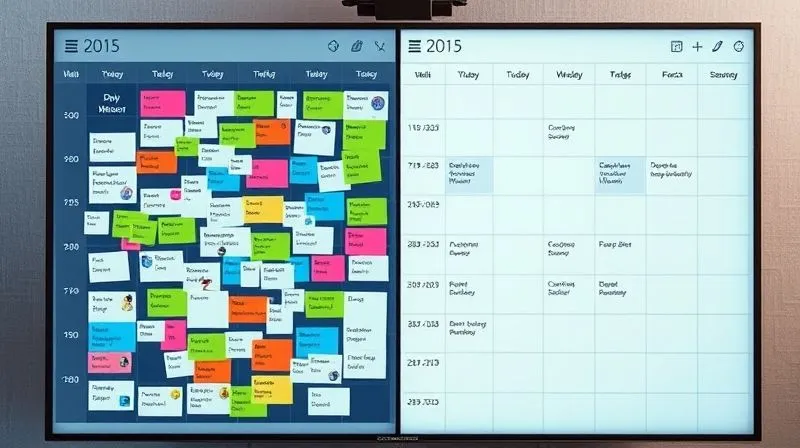 A photorealistic infographic showing a split screen. On one side, a chaotic, unorganized daily schedule with overlapping tasks and no breaks. On the other side, a well-structured daily schedule for a digital nomad, with clear blocks for work, active breaks (represented by small icons of movement or nature), and personal time. Cinematic lighting, 8K, sharp focus.