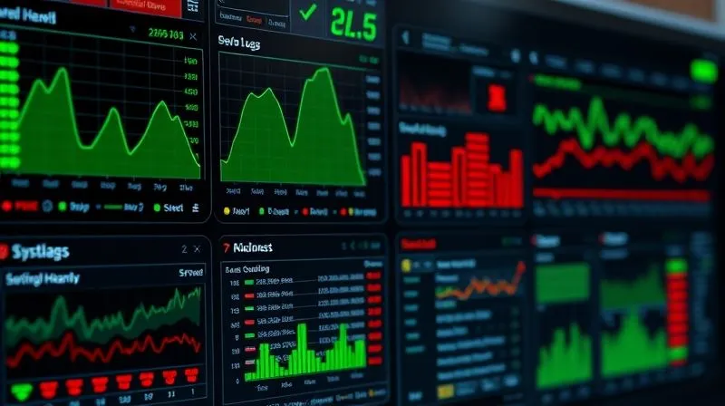 A photorealistic, detailed digital dashboard displaying real-time data flow metrics, error logs, and system health indicators for multiple interconnected systems. Green and red graphs indicate performance, with subtle alerts. Cinematic lighting, sharp focus on the dashboard, 8K hyper-detailed, professional photography, shot on a high-end DSLR.
