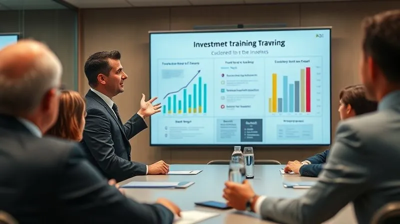 A photorealistic image of a confident business leader presenting a compelling case for investment in training, using a sleek, modern presentation board with clear, easy-to-understand charts and data demonstrating ROI. The audience looks engaged, convinced, and nodding in agreement. Cinematic lighting, sharp focus on the presenter, depth of field blurring the background of the meeting room. 8K hyper-detailed.