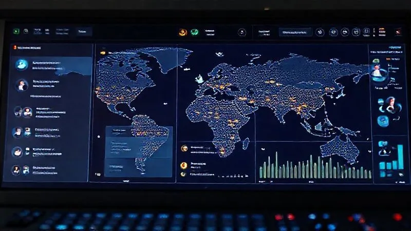 A photorealistic image of a digital dashboard displaying various communication channels like chat, email, and video calls, with different time zones highlighted on a world map in the background. The dashboard shows organized information flow and clear task assignments, representing transparent and asynchronous communication. Cinematic lighting, sharp focus, depth of field, 8K hyper-detailed, professional photography, shot on a high-end DSLR.