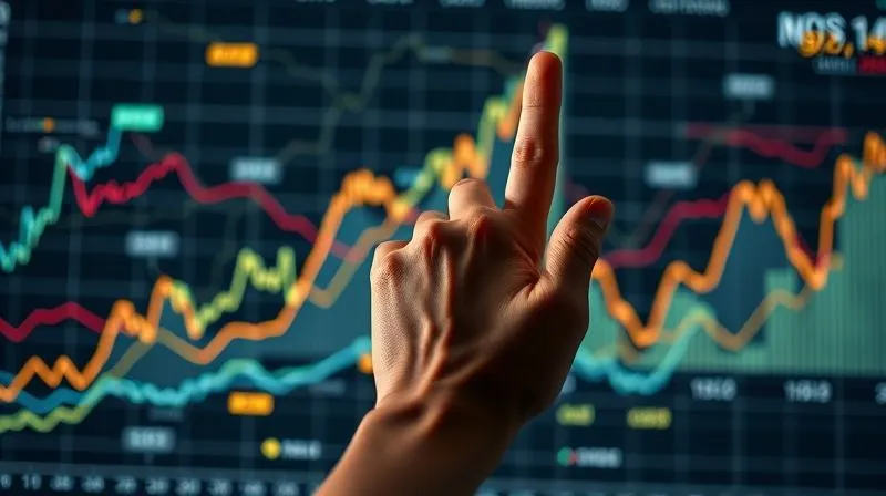 A photorealistic image of a complex financial graph with multiple intersecting lines and data points, symbolizing the challenge of attributing ROI. A hand points to a specific upward trend. Cinematic lighting, sharp focus, 8K, DSLR.