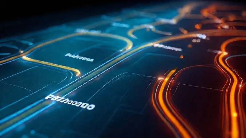A photorealistic digital roadmap with glowing lines representing different programming languages (Python, JavaScript, Ruby, PHP) branching off into various career paths like 'Web Development', 'Data Science', 'Mobile Apps', and 'AI'. A compass icon points towards 'First Job', emphasizing direction and choice. Cinematic lighting, sharp focus, 8K.