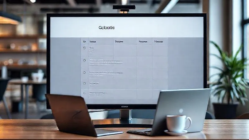 A photorealistic image of a digital Scrum board in a clean, minimalist style, showing tasks moving from 'To Do' to 'In Progress' to 'Done'. The board is displayed on a large, high-resolution monitor in a modern co-working space, with a laptop and a cup of coffee nearby. Cinematic lighting, sharp focus on the board, depth of field blurring the background, 8K hyper-detailed, professional photography, shot on a high-end DSLR.