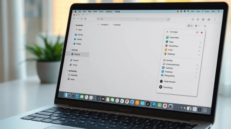 A photorealistic image of a minimalist digital workspace on a laptop screen, showing clearly organized folders, a clean desktop, and a task manager open in the corner. The screen reflects a subtle, warm light from a window. Cinematic lighting, sharp focus, 8K hyper-detailed, shot on a high-end DSLR.