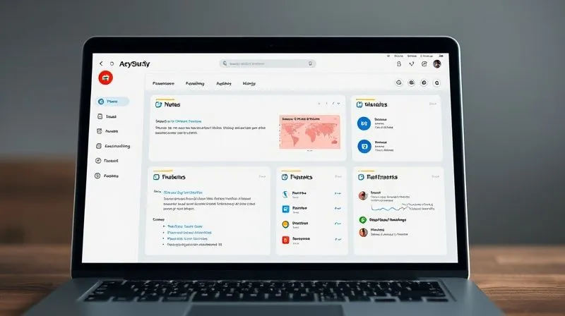 A photorealistic image of a digital study dashboard on a laptop screen, displayed within Canva. The dashboard features organized sections for notes, embedded links, small infographic summaries, and visual references, all in a clean, modern interface. Cinematic lighting, sharp focus on the screen, depth of field, 8K hyper-detailed, shot on a high-end DSLR.