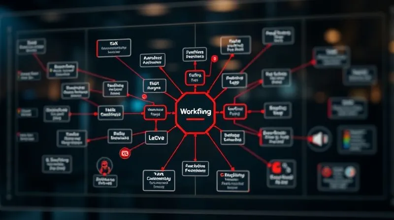 A photorealistic diagram illustrating a complex workflow, with various tasks represented by interconnected nodes, highlighting bottlenecks and repetitive loops in red. Cinematic lighting, sharp focus on the central nodes, depth of field blurring the background elements. Shot on a high-end DSLR, 8K hyper-detailed, professional photography.