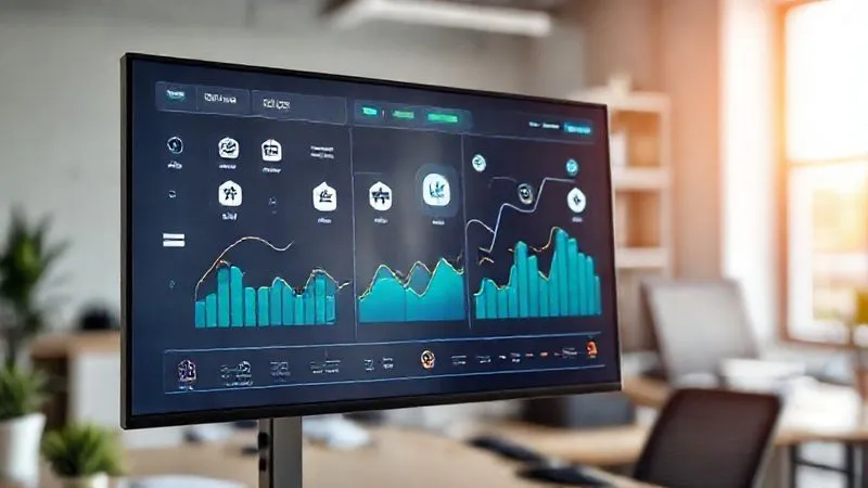 A photorealistic image of a vibrant, minimalist digital dashboard displaying various interconnected app icons and data flow lines, representing seamless automation. The background is a clean, modern workspace with natural light. Sharp focus on the screen, depth of field blurring the background, 8K hyper-detailed, professional photography, shot on a high-end DSLR.