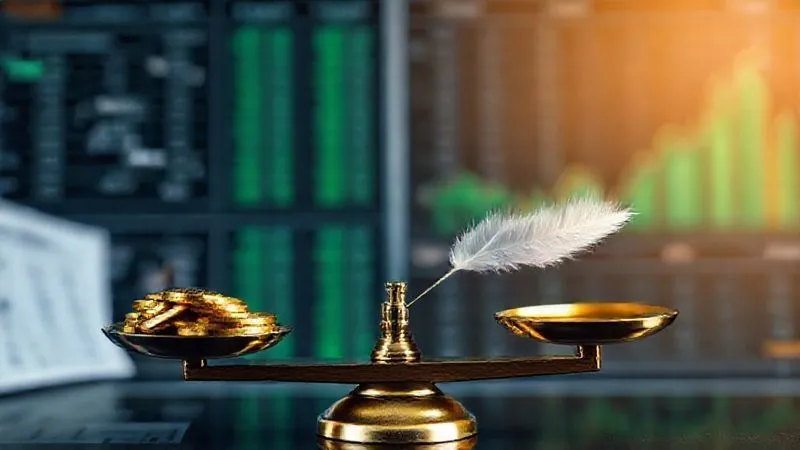 A photorealistic image of a balanced scale with one side heavily weighted with gold coins, representing 'Value', and the other side with a single, light feather, representing 'Time'. Cinematic lighting, sharp focus on the scale, depth of field blurring a background of spreadsheets and digital charts. 8K hyper-detailed.