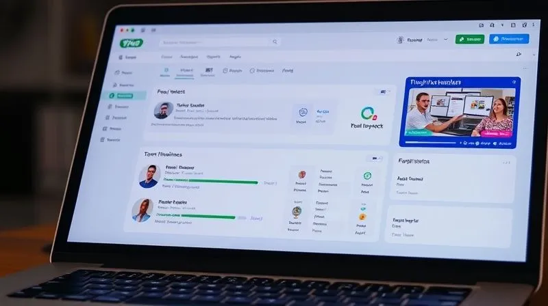 A photorealistic close-up of a laptop screen displaying a clean, organized project management dashboard with clear tasks, progress bars, and team member assignments. Overlayed are subtle, glowing lines connecting different elements, symbolizing transparent communication. Professional photography, 8K, cinematic lighting, sharp focus on the screen, depth of field blurring the keyboard, shot on a high-end DSLR.