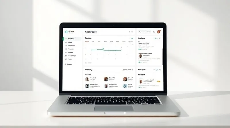 Photorealistic image of a clean, minimalist Notion dashboard on a laptop screen, showing a central calendar, a 'to-do' list, and quick links to projects. The dashboard is uncluttered, with soft, natural light illuminating the screen, conveying efficiency and calm. 8K hyper-detailed, professional photography.