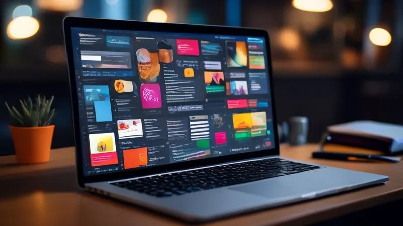 A photorealistic image of a well-organized Slack interface on a laptop screen, showing distinct channels like #learning-marketing, #personal-development, #dev-resources, and #general-questions. Pinned messages are visible at the top of each channel, highlighting important documents and guides. The screen is clean and easy to navigate. Professional photography, 8K, cinematic lighting, sharp focus on the screen, depth of field blurring the background, shot on a high-end DSLR.