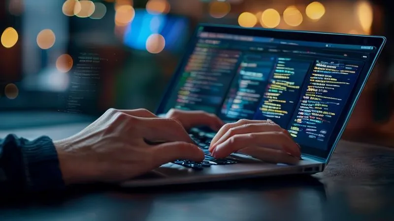 A photorealistic image of a digital nomad's hand typing on a laptop keyboard, with a Slack interface on the screen showing a channel named '#knowledge-base' or '#lessons-learned'. The channel displays well-structured messages with summaries of discussions and links to external wiki pages, symbolizing continuous documentation and knowledge capture. Professional photography, 8K, cinematic lighting, sharp focus on the hands and screen, depth of field blurring the background, shot on a high-end DSLR.