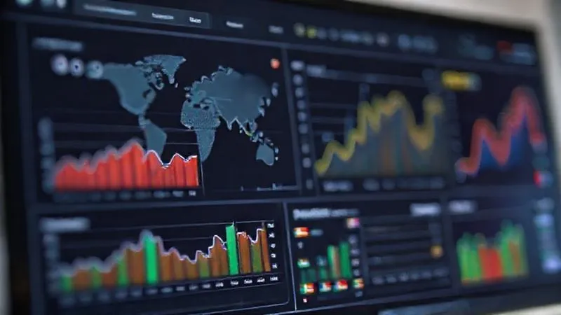 A dashboard with various charts and graphs showing global SEO performance, with different country flags next to data points, professional, clean UI, photorealistic, cinematic lighting, sharp focus on the data visualization, depth of field blurring the background, 8K hyper-detailed, professional photography.