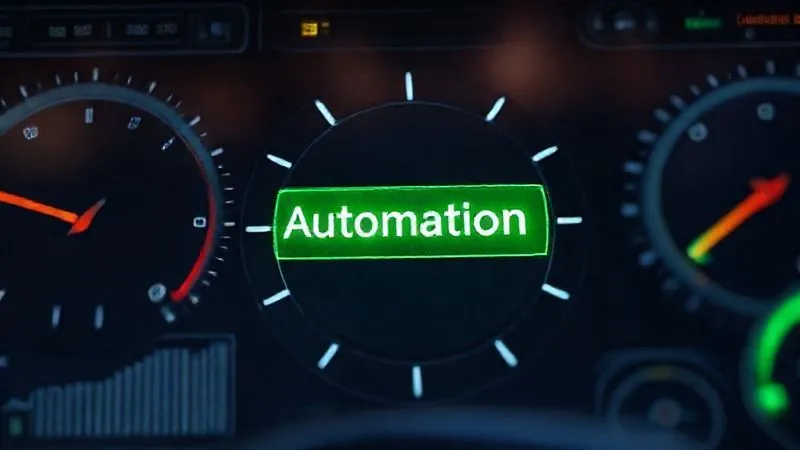 A photorealistic image of a complex financial dashboard with various charts and numbers, but with a single, prominent "Automation On" button glowing green. Gears are visibly turning smoothly in the background, symbolizing efficiency. Cinematic lighting, sharp focus on the dashboard, depth of field blurring the background. Shot on a high-end DSLR, 8K hyper-detailed, professional photography.
