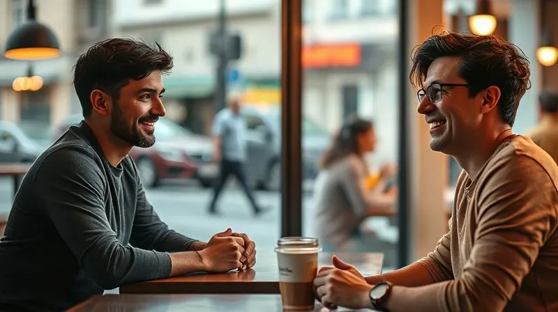 A digital nomad sitting alone in a cafe, looking pensive and slightly isolated, perhaps with a blurred city street outside. In the next frame, the same person is smiling, engaged in a vibrant conversation with another nomad, perhaps at a coworking space or a local event, showing a clear transition from solitude to connection. Photorealistic, professional photography, 8K, cinematic lighting, sharp focus on the individual's emotions, depth of field blurring the background, shot on a high-end DSLR. Emphasize emotional journey and hope.
