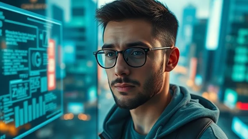 A photorealistic image showing a digital nomad overcoming a challenge, perhaps a person looking confidently at a complex problem on a screen, with a clear path forward indicated by a subtle graphical overlay. The background is a bustling digital city, symbolizing opportunities. Cinematic lighting, sharp focus on the person's face and the screen, depth of field blurring the background, 8K hyper-detailed.