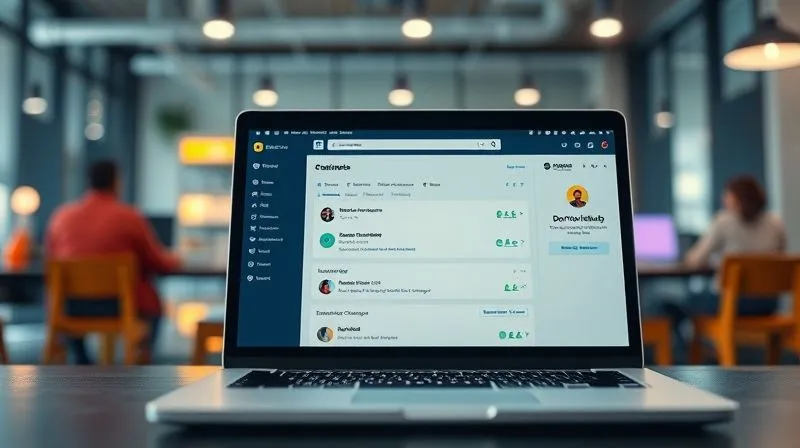 Photorealistic image of a neatly organized Slack interface on a laptop screen, showing custom sections for channels, muted notifications, and a clear "Do Not Disturb" icon. The background is a blurred, vibrant co-working space, suggesting a productive environment. Cinematic lighting, sharp focus on the screen, depth of field, 8K hyper-detailed, shot on a high-end DSLR.