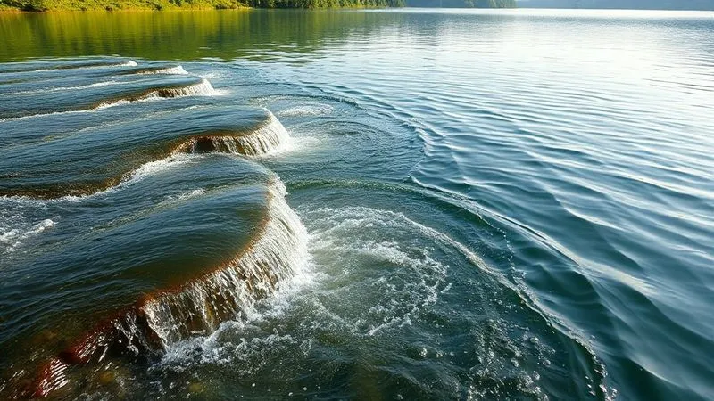 Photorealistic image of multiple streams of water converging into a larger, calm lake, symbolizing diversified income sources feeding into financial stability. The water is clear, with lush green banks under a soft morning light. Cinematic lighting, sharp focus on the water flow, depth of field. 8K hyper-detailed, professional photography, shot on a high-end DSLR.