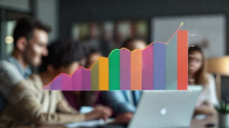 A photorealistic image of a vibrant, multi-colored graph showing an upward trend in productivity metrics over time, overlaid on a subtle background of a team collaborating virtually. The graph is clean and modern, with clear labels and a positive, optimistic feel. Professional photography, 8K, cinematic lighting, sharp focus on the graph, depth of field blurring the background team members.