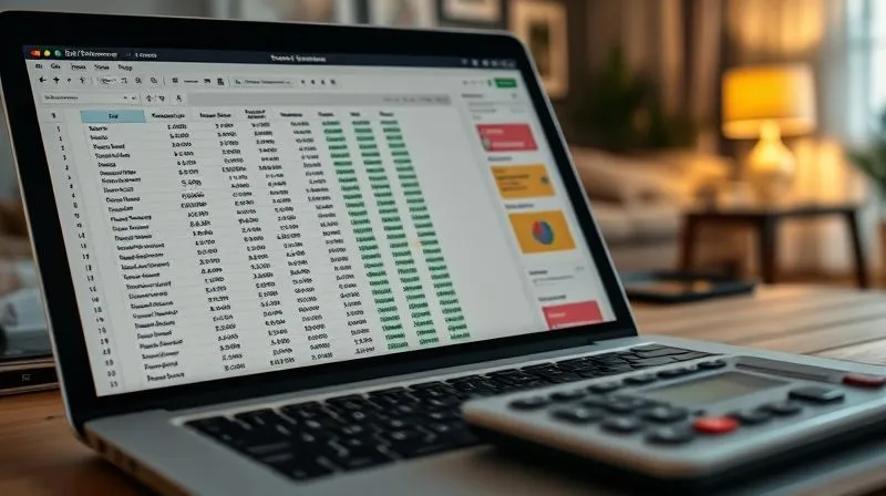 A photorealistic image of a detailed financial ledger or spreadsheet open on a laptop screen, with various expense categories highlighted and a calculator nearby, cinematic lighting. In the background, a blurred image of a comfortable apartment interior, symbolizing the full cost of accommodation.