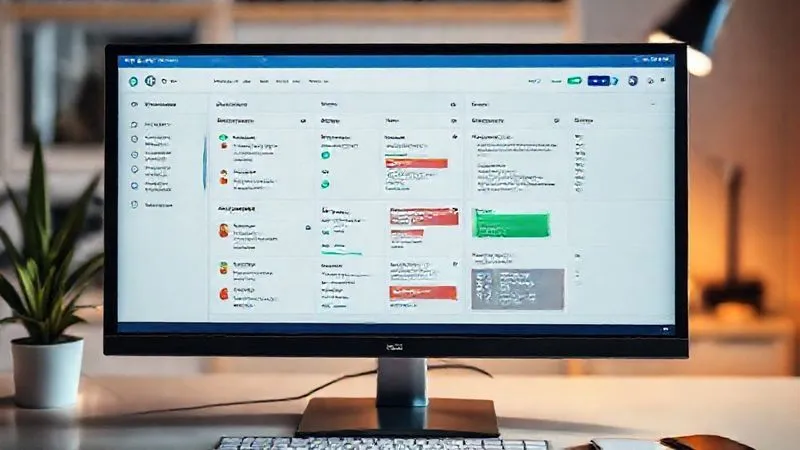 A photorealistic, professional photography image of a clean, modern project management dashboard on a desktop monitor, displaying various tasks, progress bars, and team assignments. The screen shows a Kanban board layout with tasks moving from 'To Do' to 'Done'. Cinematic lighting highlights the data, sharp focus on the screen, depth of field blurring a minimalist workspace in the background, 8K hyper-detailed, shot on a high-end DSLR.