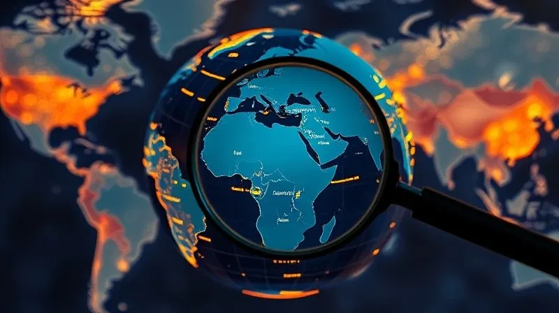 A photorealistic, professional photography, 8K, cinematic lighting, sharp focus, depth of field, shot on a high-end DSLR, of a globe with glowing lines representing international tax jurisdictions, with a magnifying glass highlighting a specific region, symbolizing the complexity of global tax residency rules. The background is a blurred map of the world, suggesting vastness and interconnectedness.