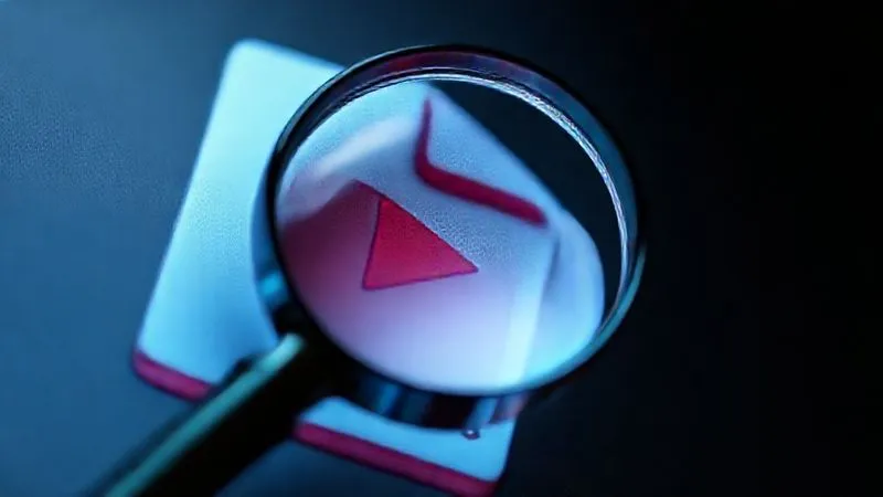 A photorealistic close-up of a digital video file icon with a magnifying glass hovering over it, showing intricate data compression algorithms at work. A subtle gradient from high quality to smaller file size is visible. Cinematic lighting, sharp focus, 8K hyper-detailed, professional photography.