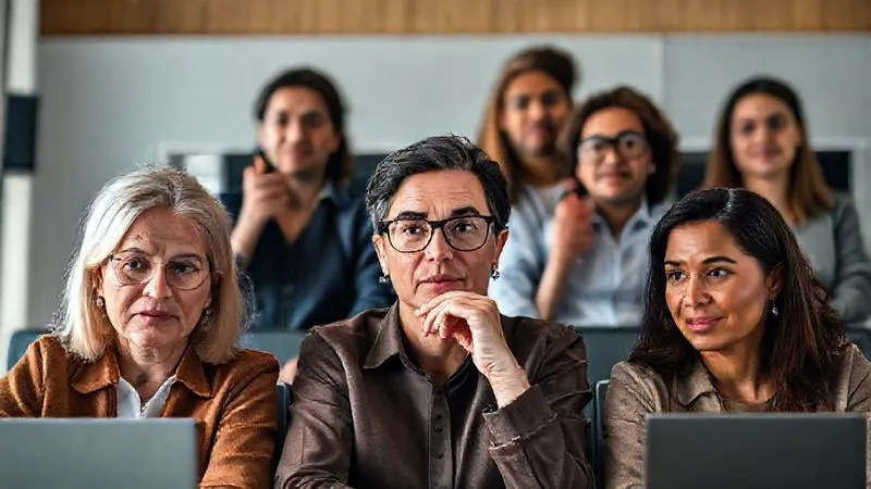 A photorealistic image of a diverse group of remote team members on a video call, each with a thoughtful and engaged expression, some nodding, others making eye contact with the camera. The central figure is actively listening, perhaps with a hand to their chin. Professional photography, 8K, cinematic lighting, sharp focus on the faces, depth of field, shot on a high-end DSLR.
